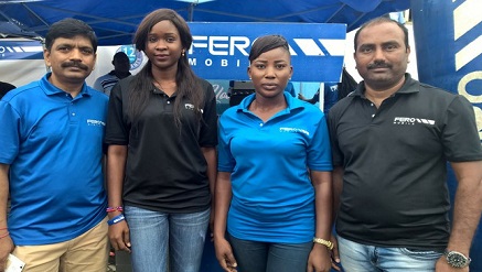 (L-r): Ratnesh Prasad, country marketing manager, Fero Mobile; Ms. Omini Natalie, sales consultant, Ms. Otun Omobolanle, sales consultant and Pandian Annamalai, sales manager, Fero Mobile at the Fero activation stand during the May Day worker’s rally at the Agege Staduium in Lagos.